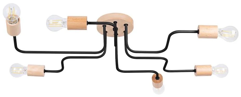 Sollux SL.1670 - Lampadario a plafone TIMBO 6xE27/15W/230V nero/beige/faggio