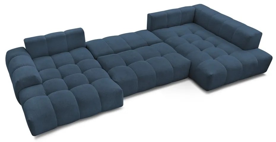 Divano angolare blu scuro allungabile e con contenitore (penisola a destra/a U) con rivestimento in ciniglia Everest – Bobochic Paris