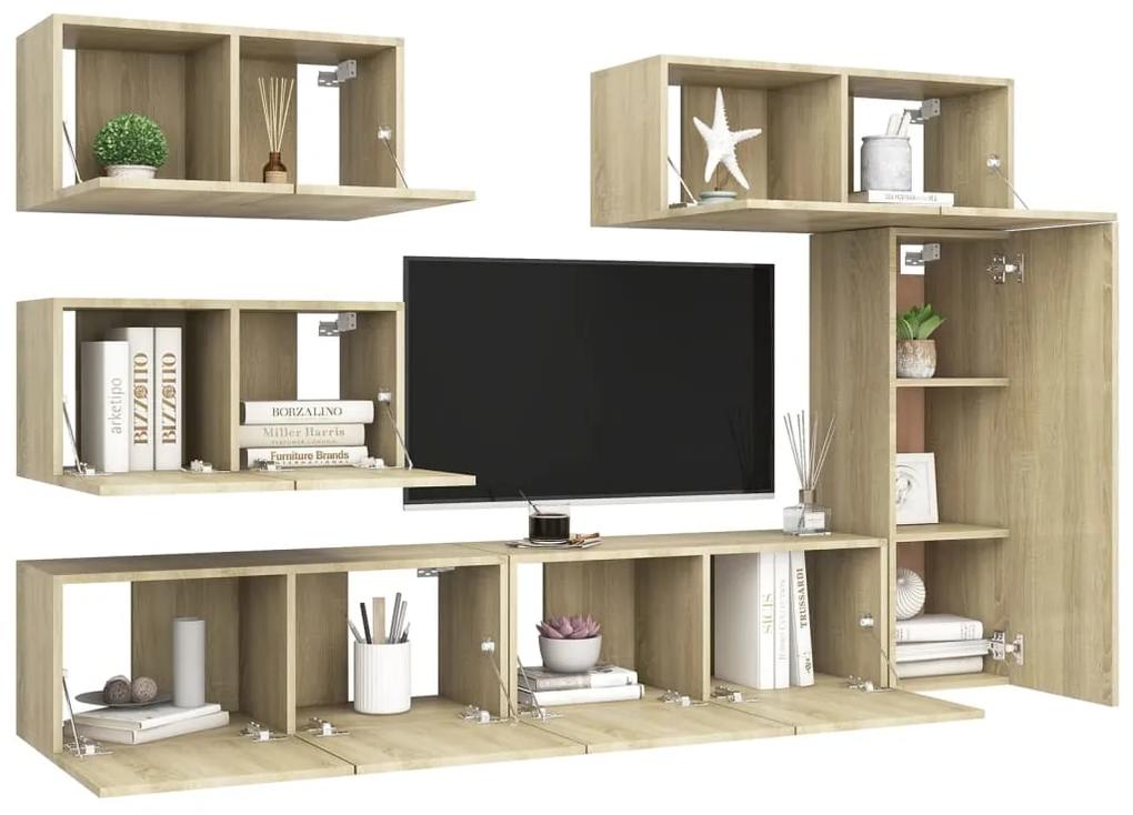 Set di mobili porta tv 6 pz rovere sonoma in legno multistrato