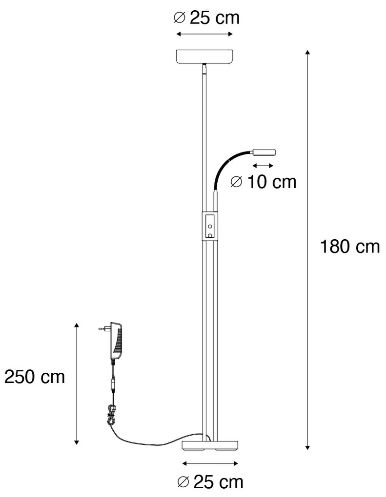 Lampada da terra bronzo con LED e dimmer con lampada da lettura - Kelso