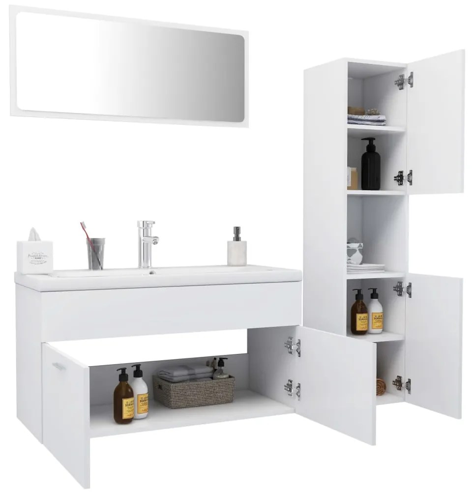 Set mobili da bagno bianco in legno multistrato