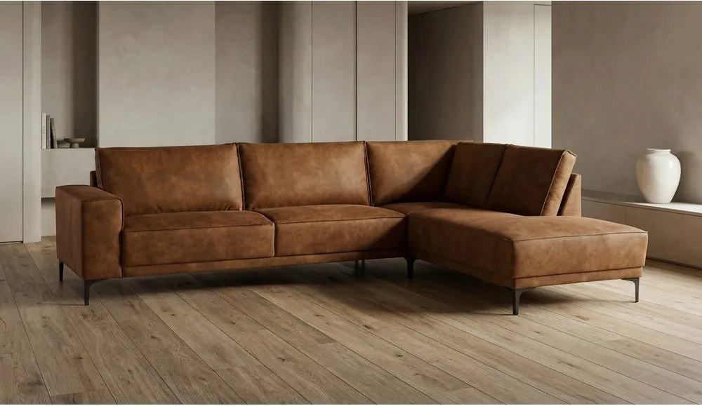 Divano angolare in similpelle marrone cognac (angolo destro) Copenhagen - Scandic