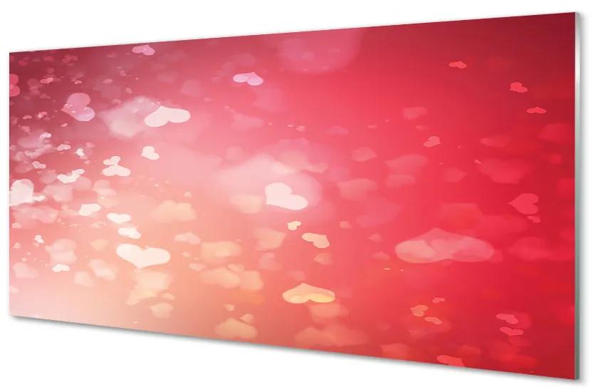 Quadro in vetro acrilico Cuori di sfondo rosso 100x50 cm
