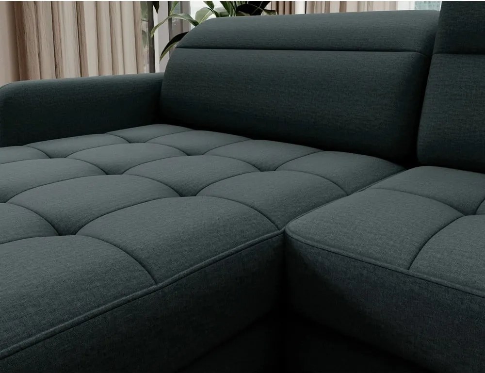 Divano angolare verde allungabile/con contenitore (con penisola a destra/a U) e rivestimento in velluto Berrto – ELTAP