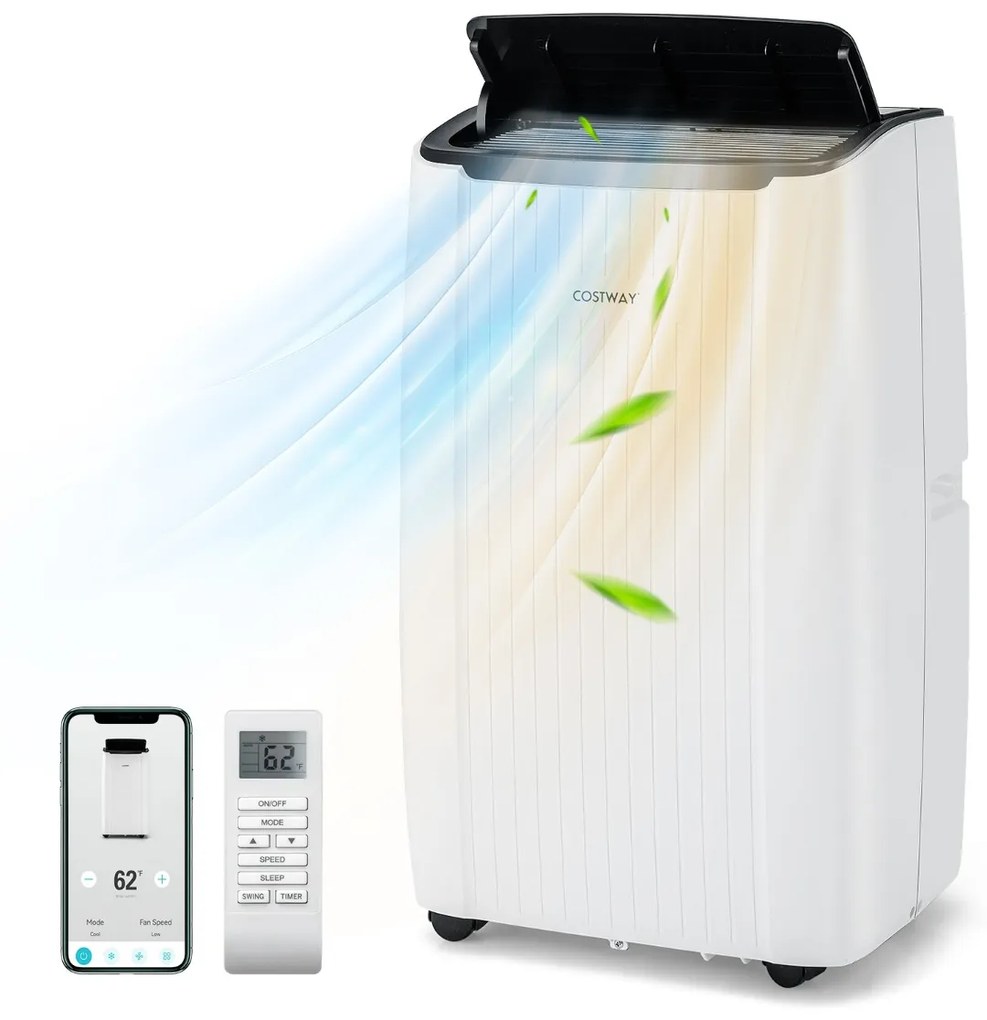 Costway Condizionatore d'aria portatile da 12000 BTU intelligente 4-in-1 con WiFi, Unità AC domestica per stanze fino a 42㎡ Bianco