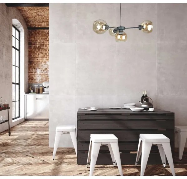 Lampadario a sospensione con filo KALIOPE 4xE27/60W/230V nero/fumé beige