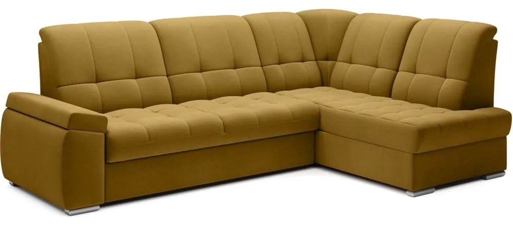 Divano angolare giallo allungabile/con contenitore (con penisola a destra/a L) e rivestimento in velluto Sado – ELTAP