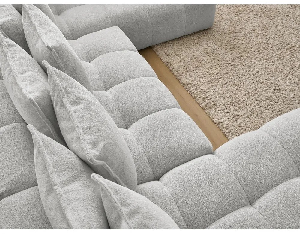 Divano angolare grigio chiaro allungabile e con contenitore (penisola a destra/a U) con rivestimento in ciniglia Everest – Bobochic Paris