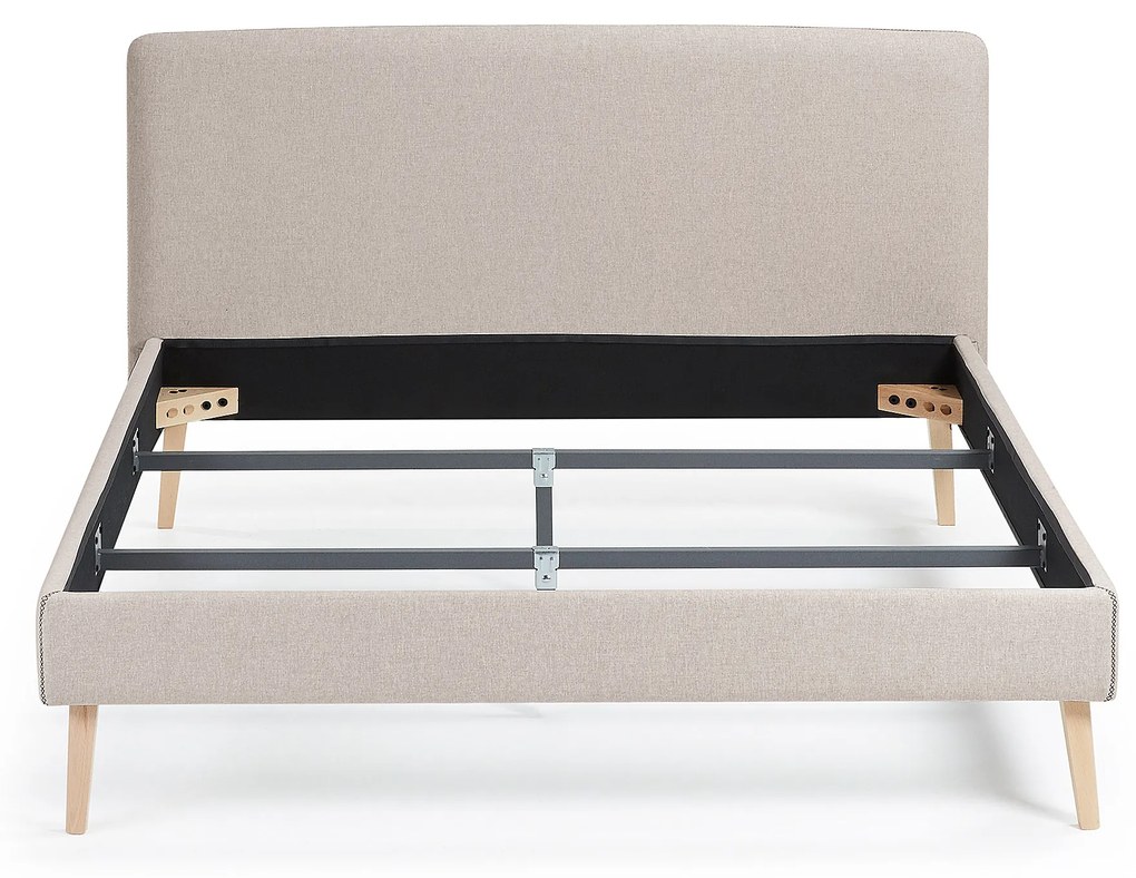 Kave Home - Letto Dyla sfoderabile beige, con gambe in faggio massiccio per materasso da 160 x 200 cm