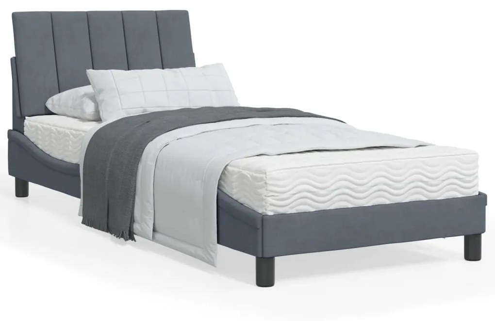 Letto Con Materasso Grigio Scuro 90x200 Cm İn Velluto /