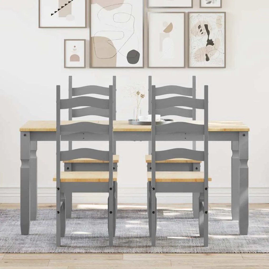 Set Da Pranzo 5 Pz Panama Grigio İn Legno Massello Di Pino /