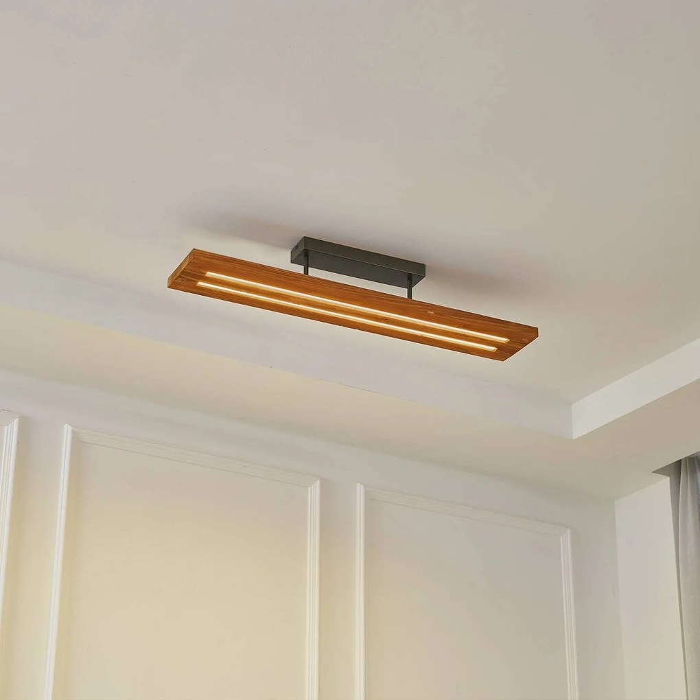 Plafoniera soffitto Nesaja Lindby, dimmerabile, Legno chiaro, Soggiorno / Sala da pranzo, Legno, Campagna / Rustiche, Plafoniera