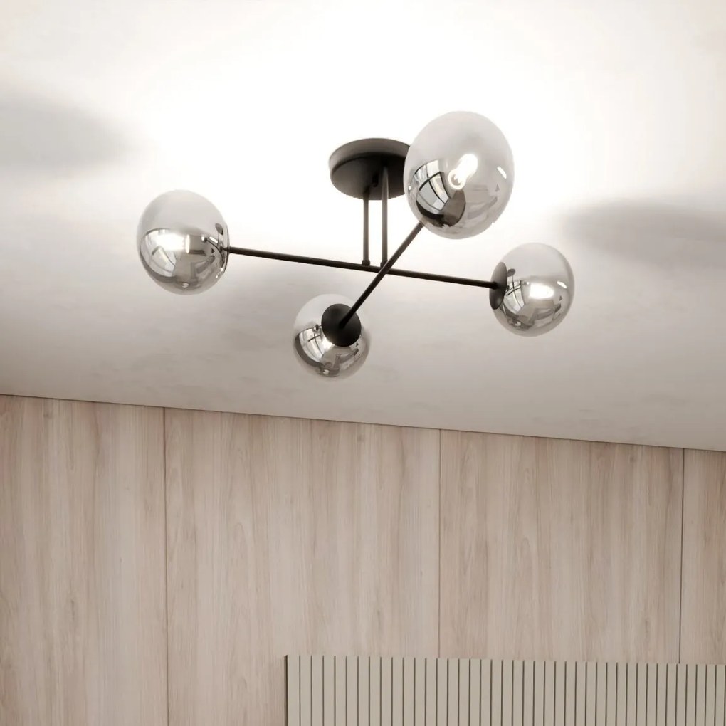 Lampadario da Soffitto in Acciaio ROMA 4 Nero 4xE14