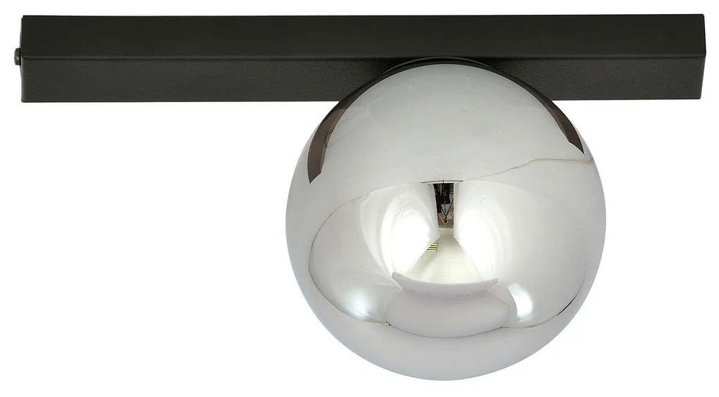 Plafoniera Moderna 1 Luce Giapeto Barra In Acciaio Nero E Sfera Di Vetro Fumè