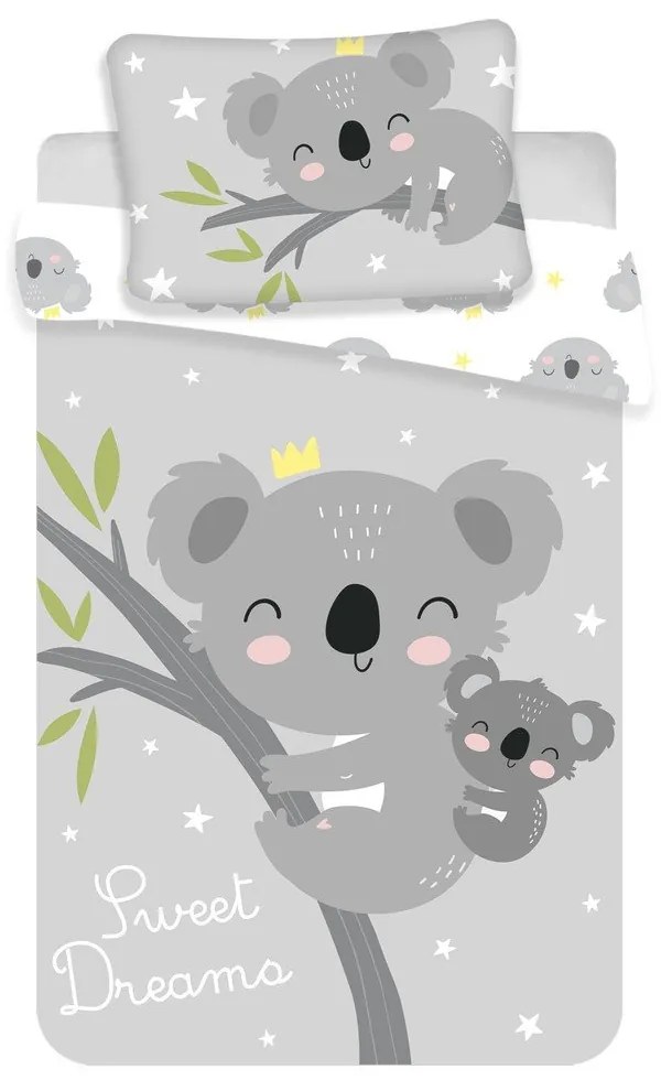 Set copripiumino e federa da bambini grigio in cotone per culla 100x135 cm Koala "Sweet Dreams" – Jerry Fabrics