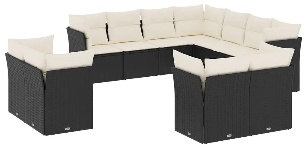 Set divani da giardino 11 pz con cuscini in polyrattan nero