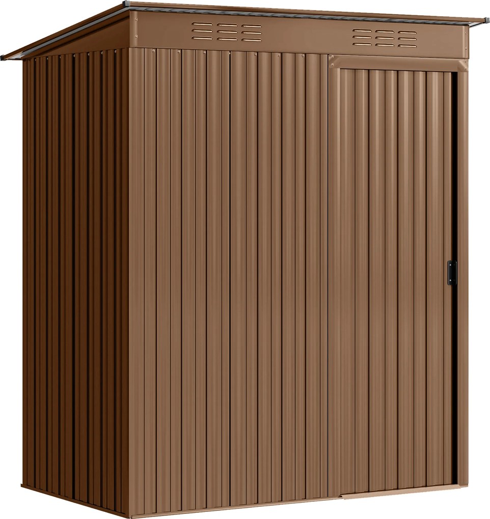 Casetta da Giardino 159x106x181 cm con Prese d'Aria e Porta Scorrevole in Metallo Marrone...