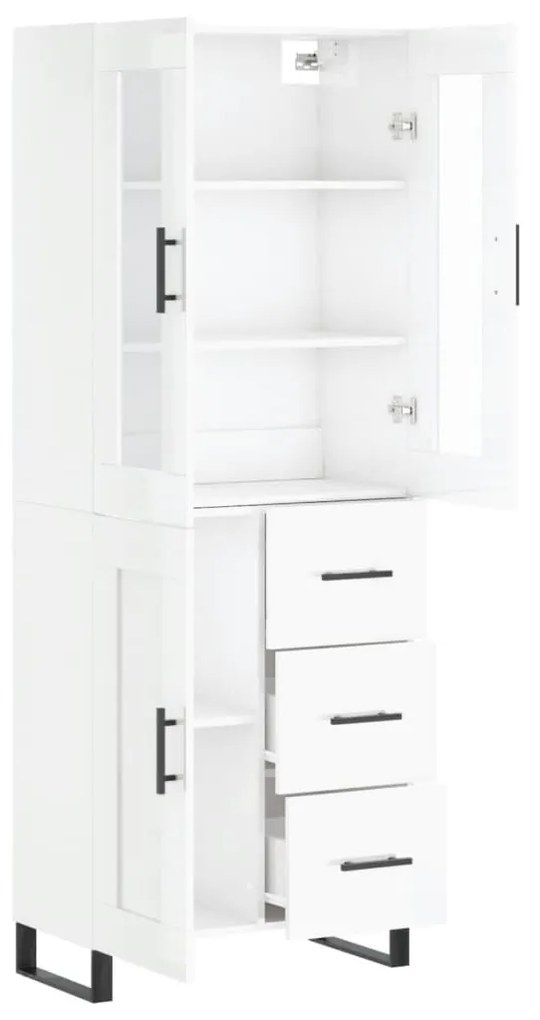 Credenza bianco lucido 69,5x34x180 cm in legno multistrato