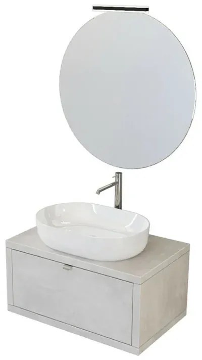 Mobile bagno sospeso 80 cm Master grigio nuvola con lavabo appoggio e specchio
