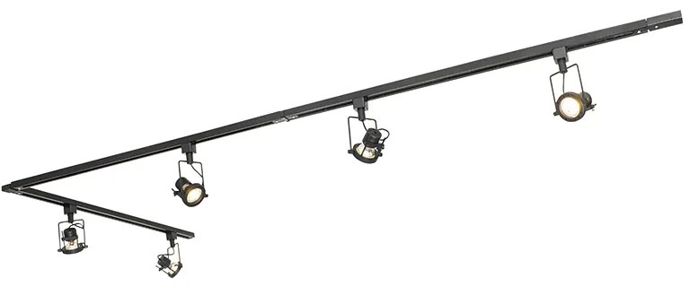 Sistema a binario industriale nero con 5 faretti monofase - Suplux