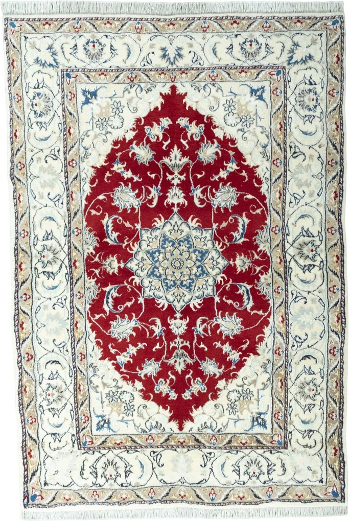 Nain Tappeto 190 x 130 Rosso (Iran) Annodato A Mano