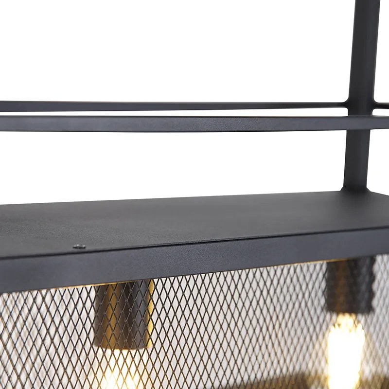 Lampada a sospensione industriale nera con rete 4 luci - Cage Rack