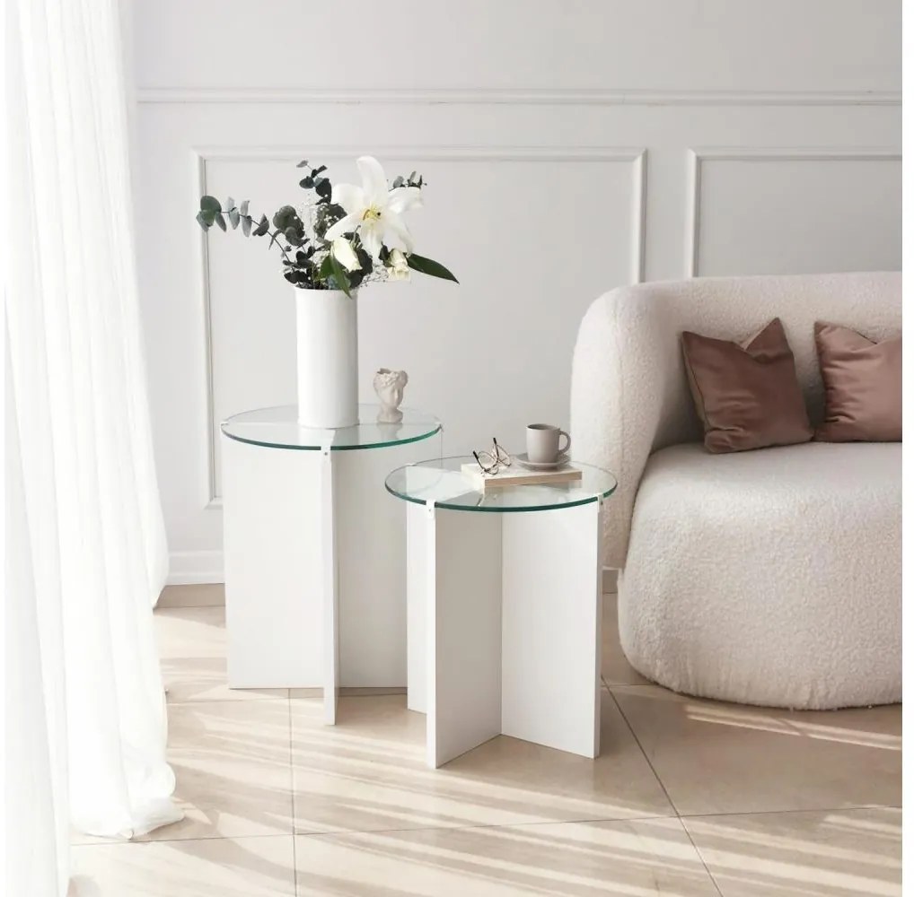SET 2x Tavolino LILY diametro 40 cm bianco/limpido