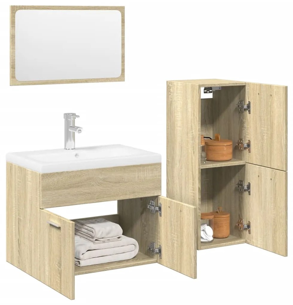 Set mobili da bagno 4 pz rovere sonoma in legno multistrato