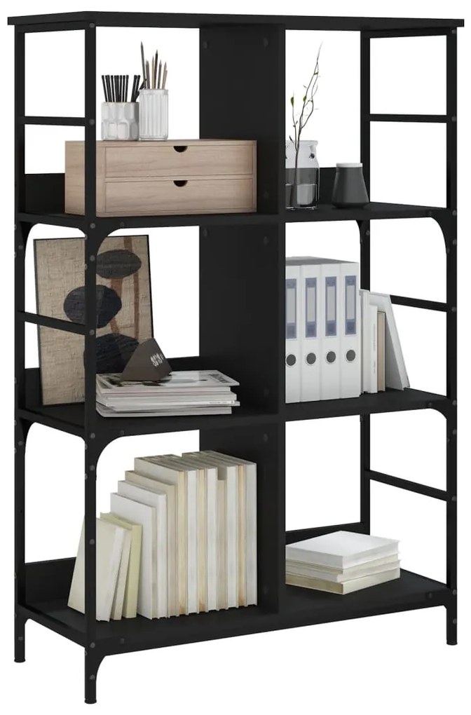 Libreria Nera 78,5x33x117,5 cm in Legno Multistrato