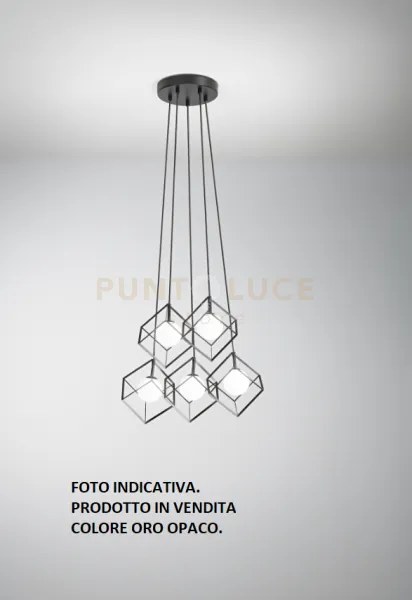 Sospensione in metallo colore oro cube 5 luci attacco g9 d.55cm