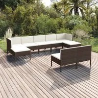 Set Divani da Giardino 9 pz con Cuscini in Polyrattan Marrone 3094547