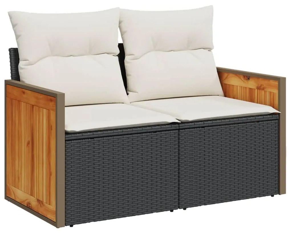 Set divani da giardino 9 pz con cuscini nero in polyrattan