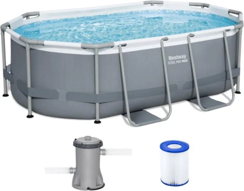 BESTWAY Piscina fuori terra ovale power steel 305x200xh.84 cm con pompa filtro a cartuccia 5614A