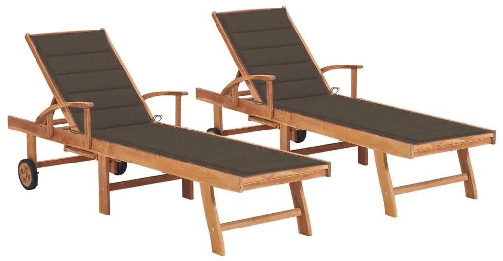 Lettini Prendisole 2 Pz Con Cuscino Tortora İn Legno Di Teak /