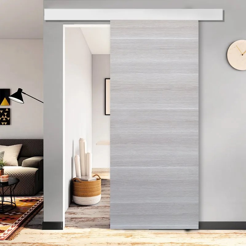 Porta scorrevole Corn in mdf grigio, L 92.5 x H 211.5 cm, con binario Atelier bianco Reversibile