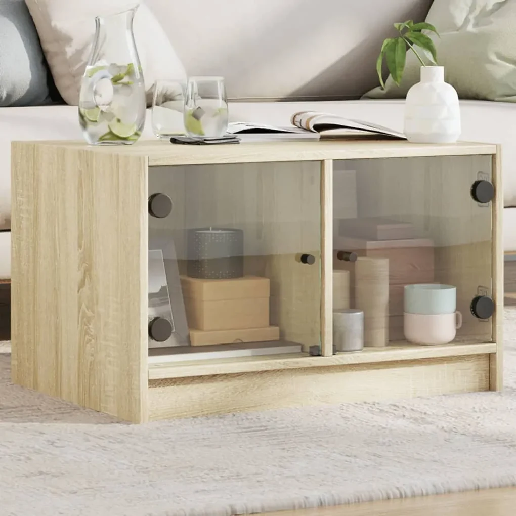 Tavolino da salotto con ante in vetro rovere sonoma 68x50x42 cm
