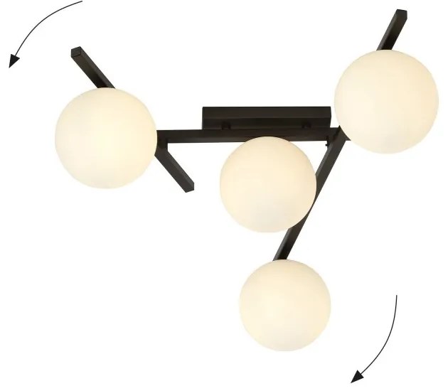 Lampadario da Soffitto in Acciaio e Vetro SMART 4 Nero 4xE14 Colore delle Sfere Bianco