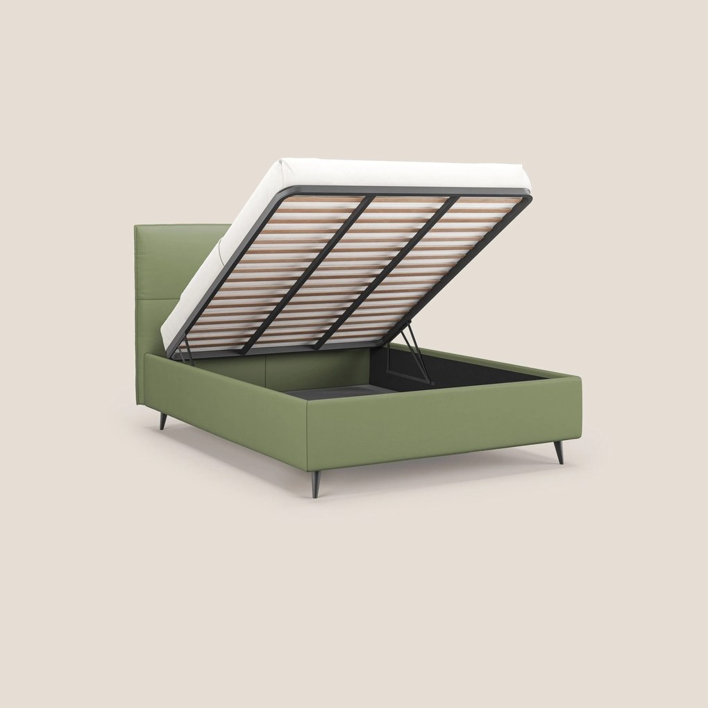 Greta letto contenitore dimensioni SLIM con testata trapuntata in ecopelle impermeabile T04 verde