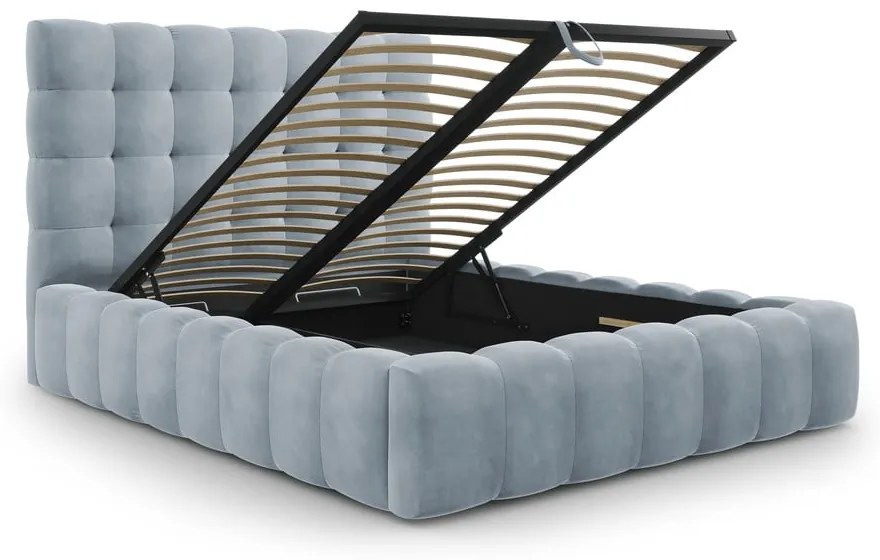 Letto matrimoniale imbottito blu chiaro con contenitore con griglia 160x200 cm Bali - Cosmopolitan Design