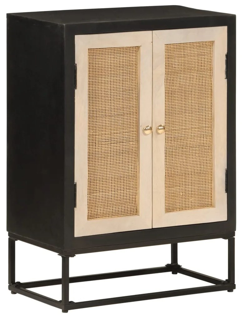 Credenza Nera 55x30x76 Cm İn Legno Massello Di Mango E Ferro /