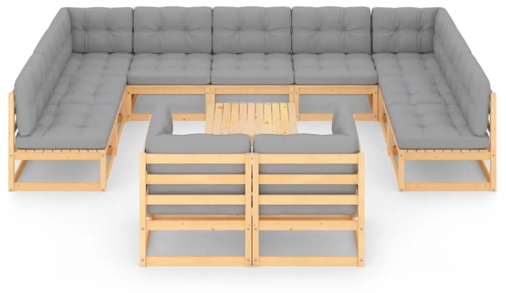 Set divani da giardino 12 pz con cuscini legno massello di pino