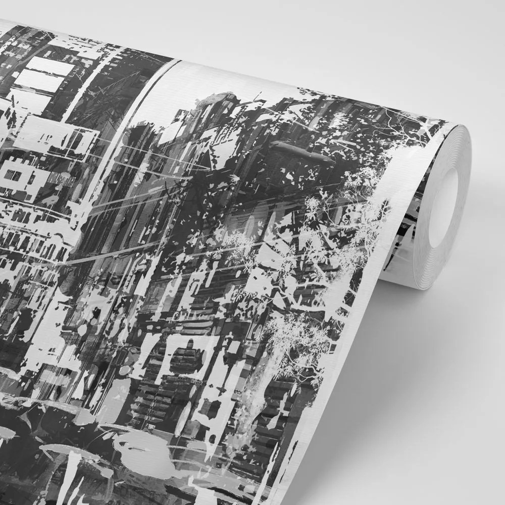 Carta da parati – Panorama astratto della città bianco e nero