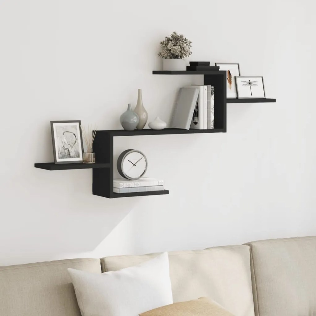 Scaffale A Parete Nero 104x15x49 Cm İn Truciolato /