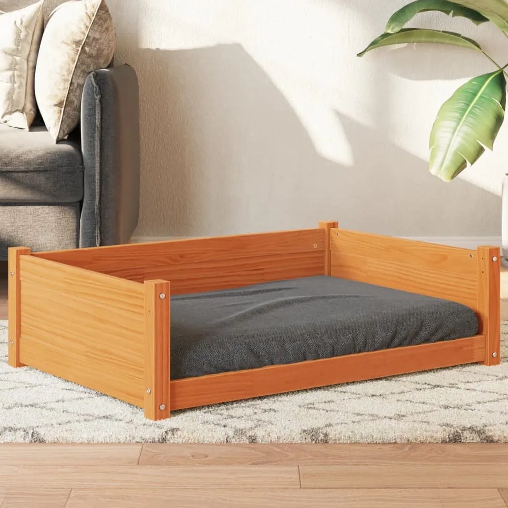 Cuccia Per Cani Marrone Cera 95,5x65,5x28cm Legno Massello Pino /