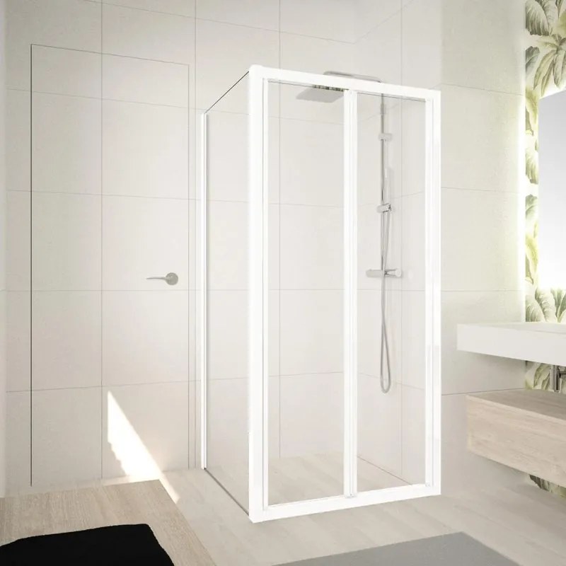 Box doccia con ingresso frontale pieghevole Ocean L 70 x H 195 cm, vetro 5 mm profilo bianco cromato