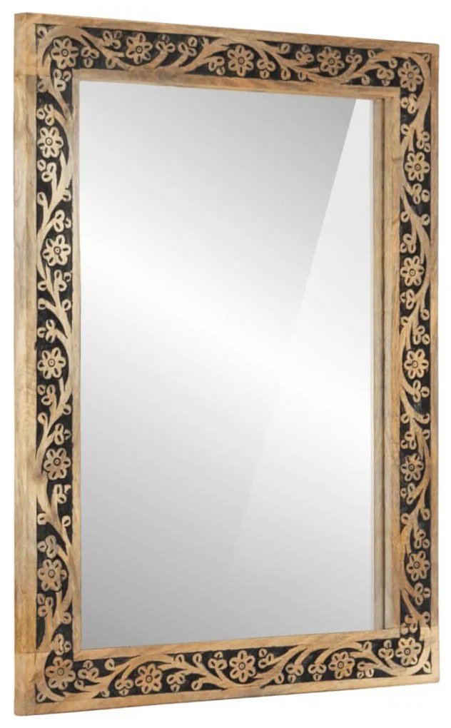 Specchio Da Bagno 50x70x2,5 Cm Legno Massello Di Mango E Vetro /