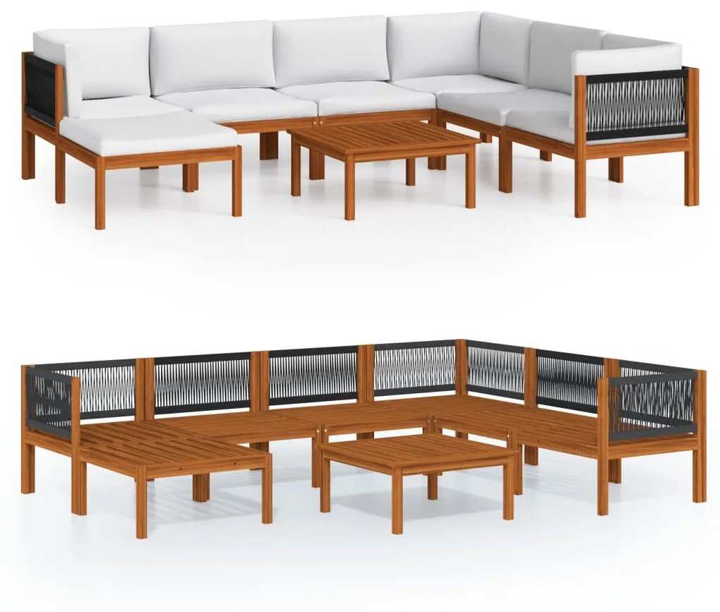 Set divani da giardino 8 pz con cuscini crema massello acacia