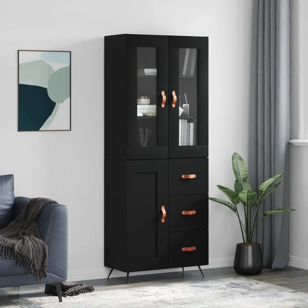 Credenza Nera 69,5x34x180 Cm İn Legno Multistrato /