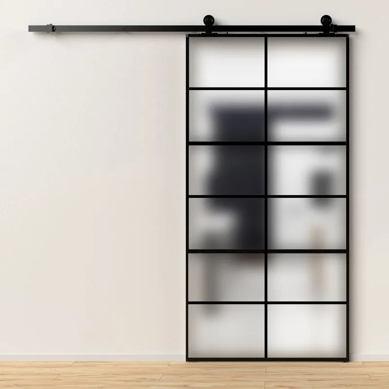 Porta scorrevole reversibile 12V satinata in alluminio trasparente, L 96 x H 220 cm, con binario Industrial
