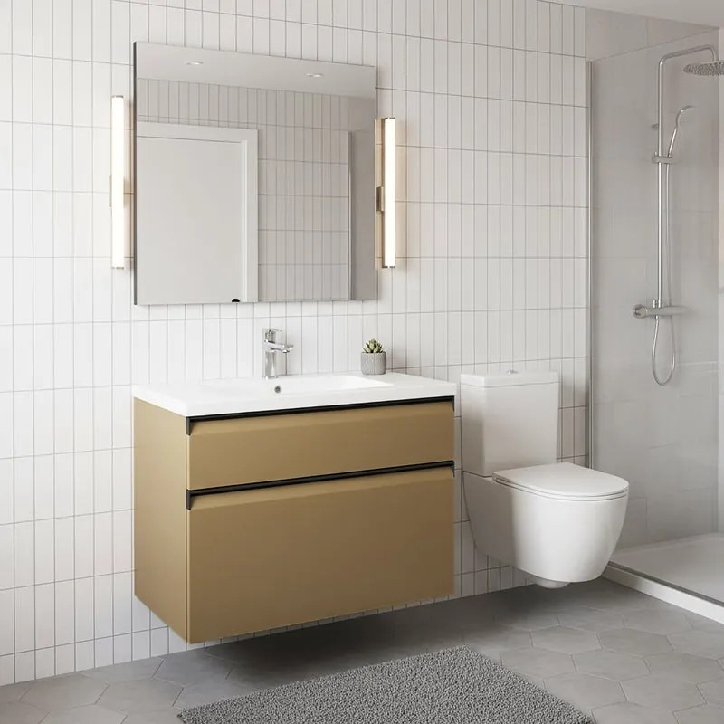 Mobile da bagno sospeso sotto lavabo Fusion 2 cassetti L 79.5 x H 60 x P 45.5 cm oro